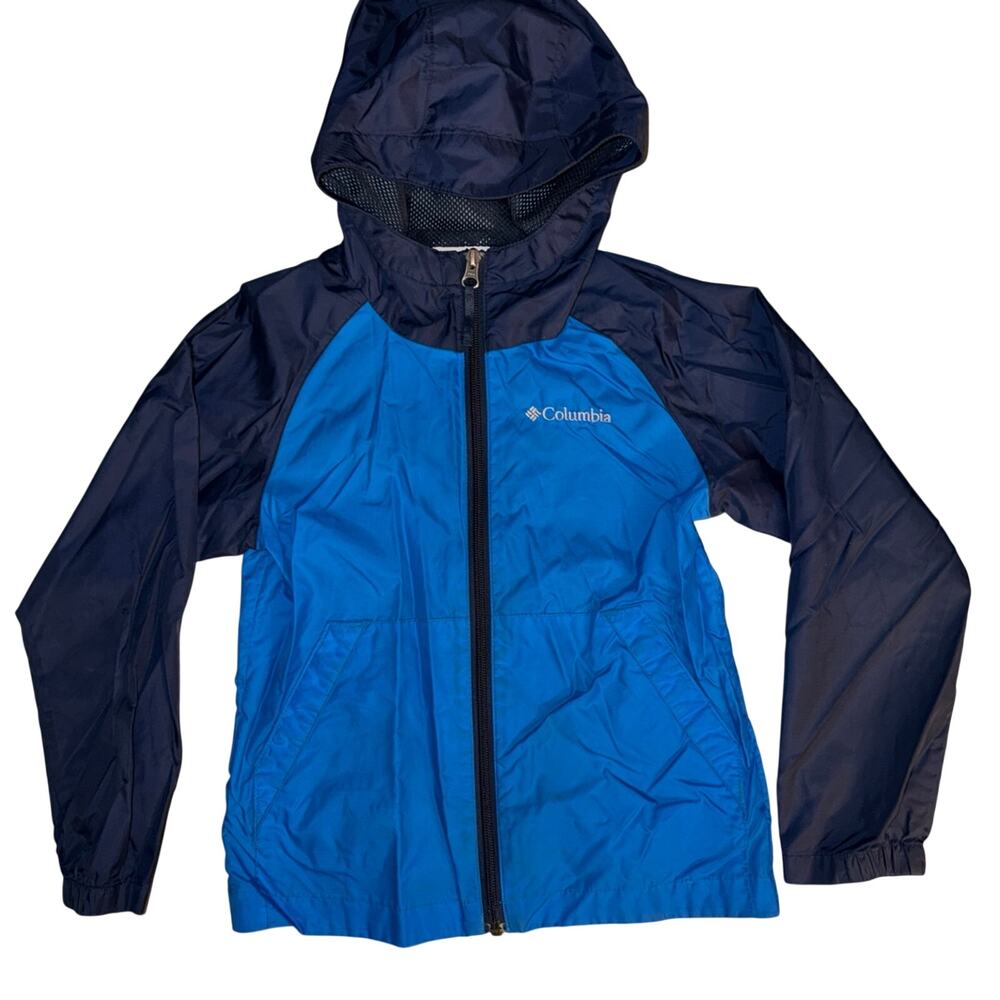 Columbia Boys Lightweight Hooded Blue Windbreaker Jacket Coat - Size: XS (4/5)